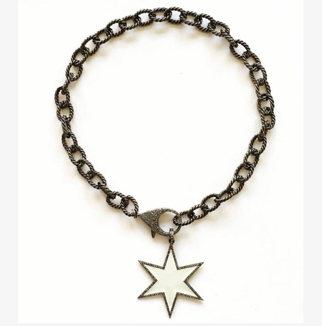 Gunmetal Pave Cream Star Necklace
